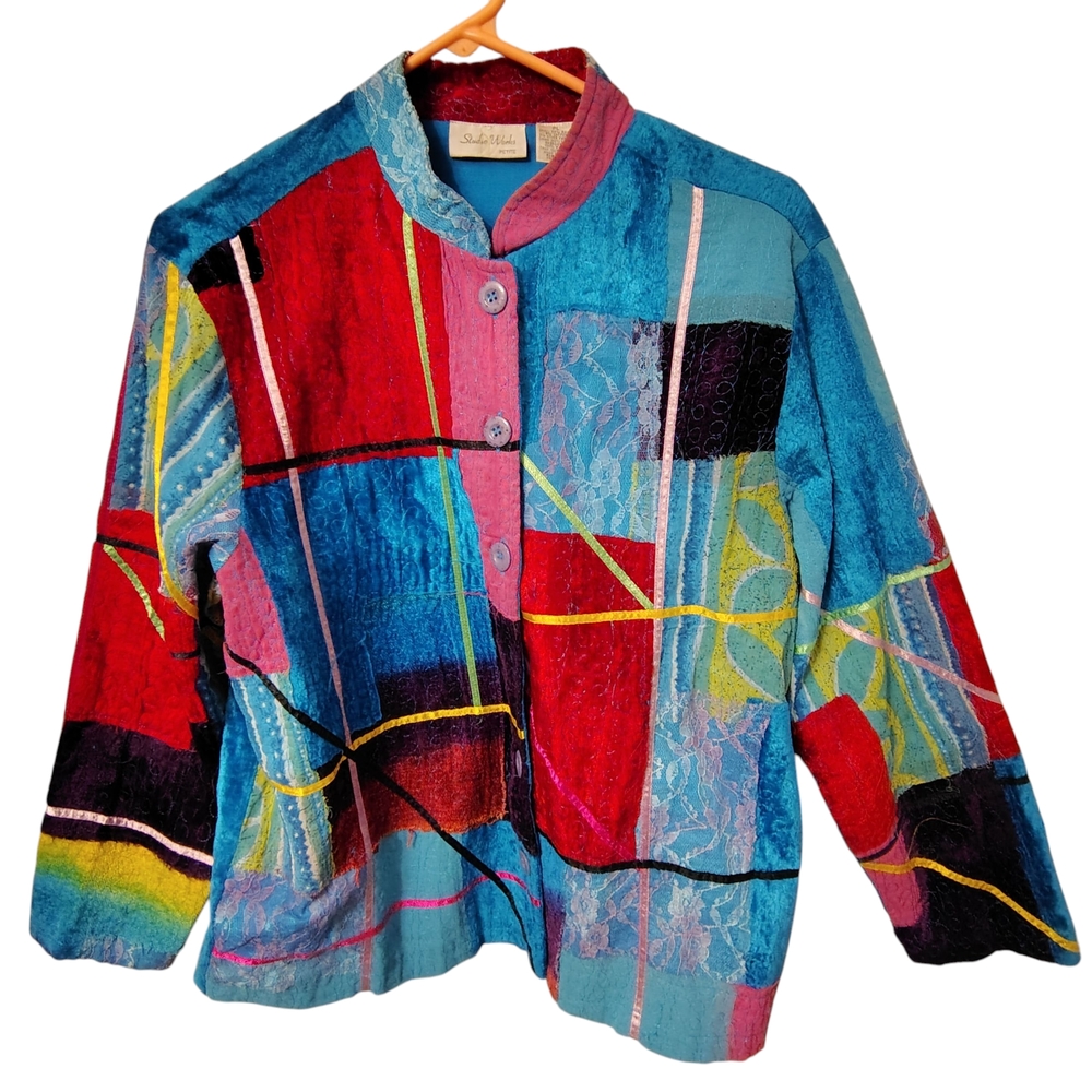 Vintage Studio Works Women's Size Petite Large Patchwork Blazer Jacket